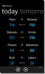 NBA Scores Lite for Windows Phone 7 (click to enlarge)