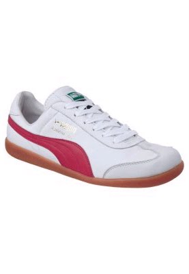 white and red puma shoes