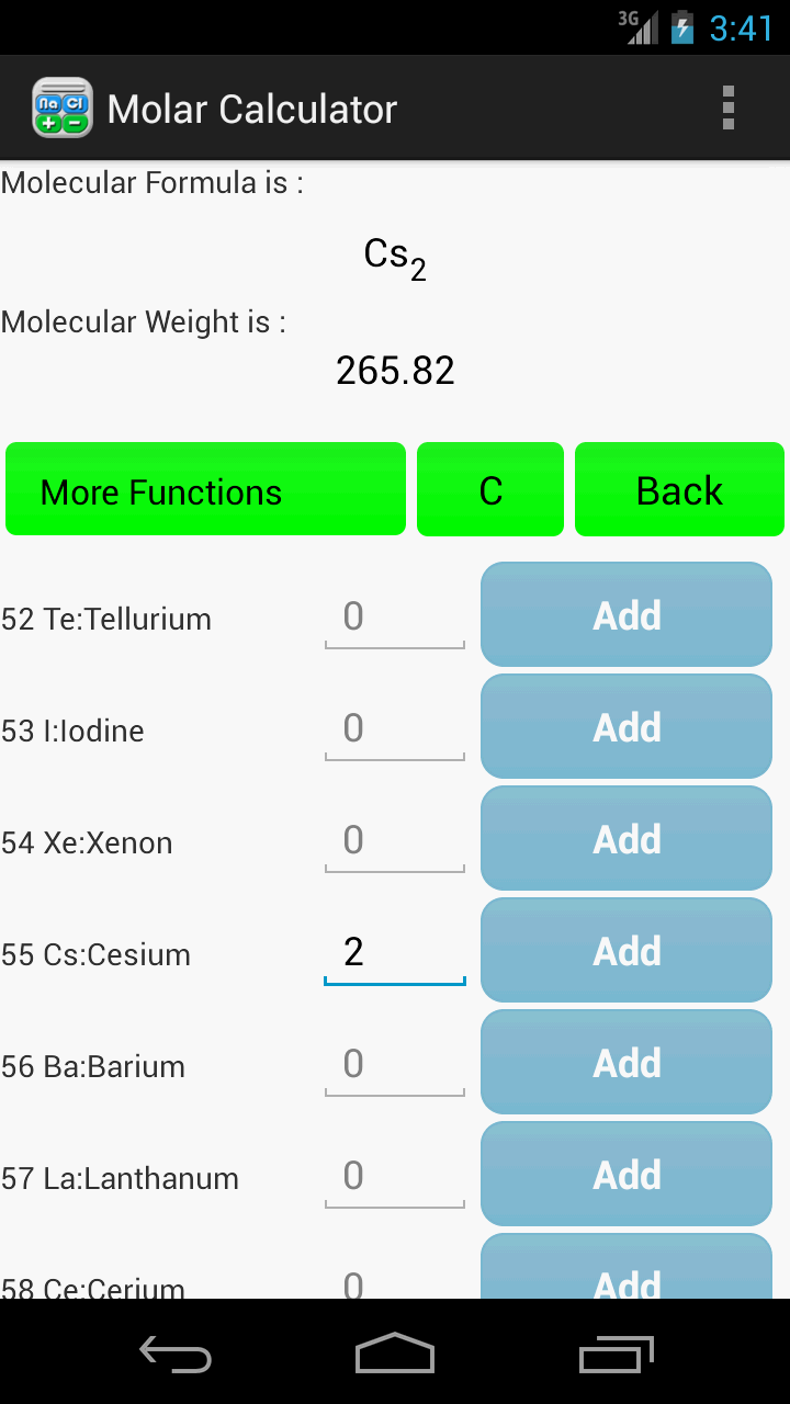Molar Calculator Screen 2
