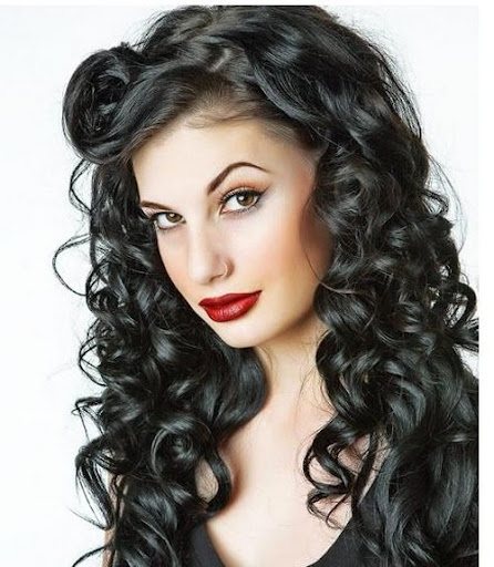 long black curly hairstyle with curly side bangs Long Curly Hairstyles