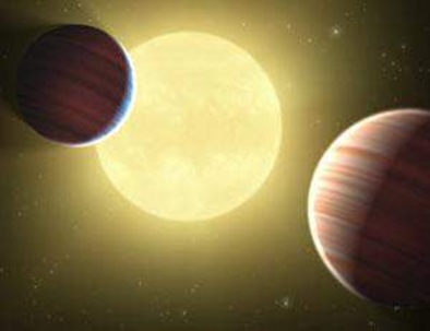 ilustração de dois planetas na mesma órbita