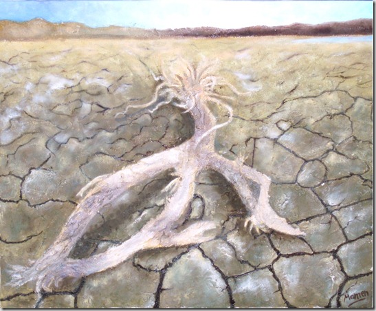 sequía pantano del Rosarito AVILA- collage arenas óleo sobre lienzo