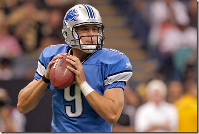 2009 September 13: Detroit Lions quarterback Matthew Stafford (9) looks to pass during a 45-27 win by the New Orleans Saints over the Detroit Lions at the Louisiana Superdome in New Orleans, Louisiana.