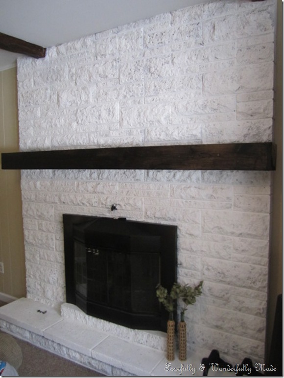 How to update an old brick fireplace with a slip covered mantel