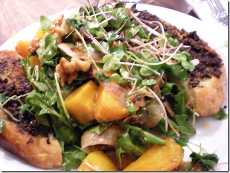 roasted golden beet salad with toast and olive tapenade