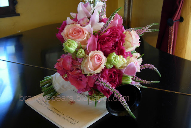 bride's bouquet hand tied in pinks