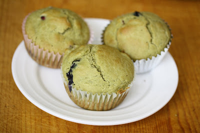 photo of three matcha muffins on a plate