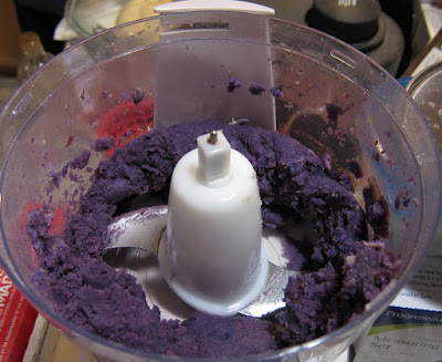 photo of purple sweet potato puree in a food processor