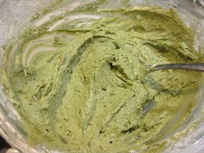 photo of the matcha batter in a bowl