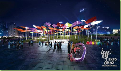 Vista nocturna del Pabellón de México para la Expo 2010 Shanghái