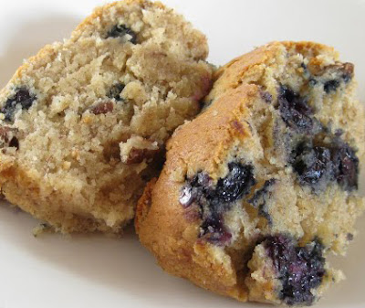 close-up photo of two slices of Blueberry banana bread