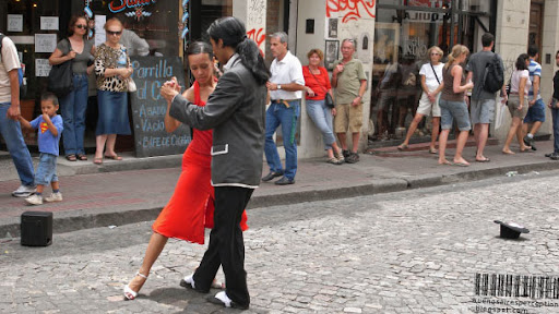 Tango Couple Dancing in the Streets of San Telmo in Buenos Aires, Argentina