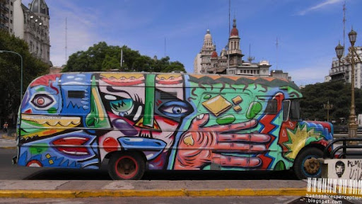 Graffiti on Vintage Camper Van near the National Congress Building in Buenos Aires, Argentina