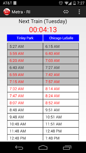 Schedule for Metra - RI