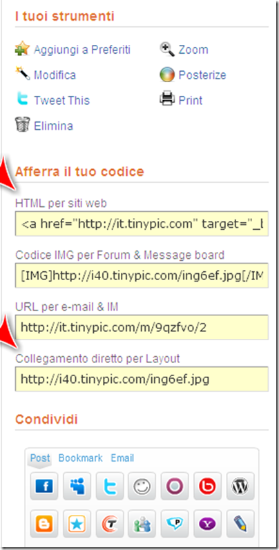 condividere html link tinipic