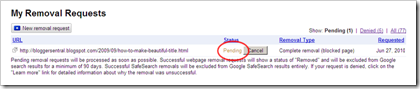 google url removal status