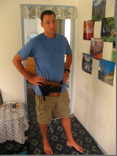 Chad wearing a fanny pack
