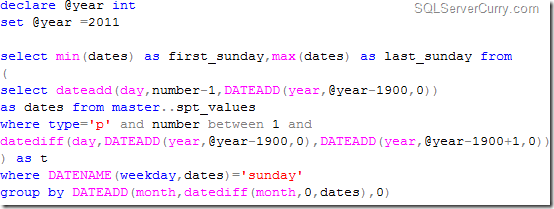 Microsoft Sql Server Tutorials: Sql Server: First And Last Sunday Of Each  Month