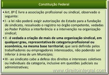 Constituição Federal - CF - Art. 8º - Sindicatos e Unicidade Sindical.