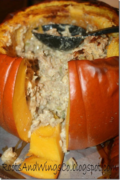halloween party meal in a pumpkin