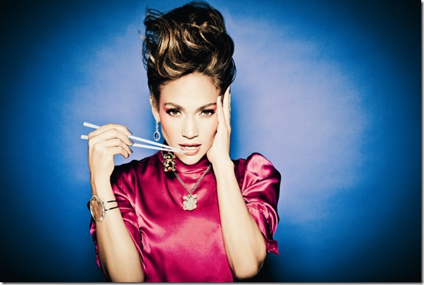 Jennifer Lopez for Tous ad campaign 2011 in pink dress with chopsticks