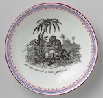 Schotel met afbeelding van een zittende tot slaaf gemaakte. Nederland, ca. 1850-1900