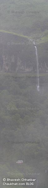 Comparison of a waterfall in Tamhini ghat with a van