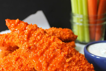 Baked Buffalo Chicken Tenders with Dude Diet Ranch Dressing