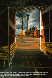 plein air oil painting of East Darling Harbour Wharves - now Barangaroo by industrial heritage artist Jane Bennett