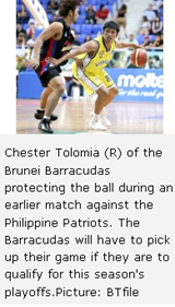 Chester Tolomia (R) of the Brunei Barracudas protecting the ball during an earlier match against the Philippine Patriots. The Barracudas will have to pick up their game if they are to qualify for this season's playoffs.Picture: BTfile 