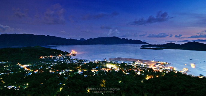 A Panorama of the Small Town of Coron at Night