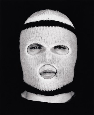 CHRIS BURDEN photograph with ski mask: You’ll Never See My Face in Kansas City