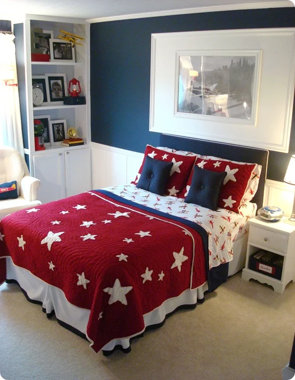 Big boy airplane room reveal in red white and blue