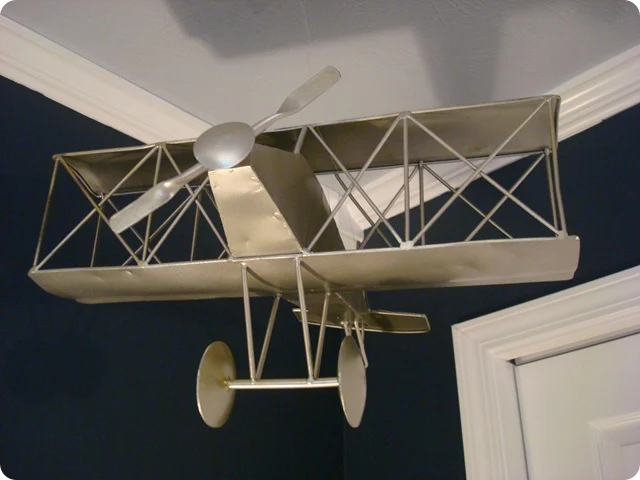 Hanging airplane in boy room