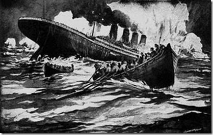 Impressão artística mostrando o naufrágio do Titanic