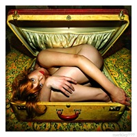 Robin -  Fetal Positioned Red Head Freckled Jazz Singer With Barely Visible Green Square Arm Tattoo and Elbow Bruise In A Musty Old Suitcase On A Semi-Fancy Old Rug Of Unknown Origin