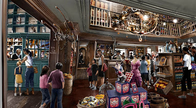 Early conceptual rendering of Dervish and Banges, located in Hogsmeade