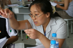 Chinese teacher participating in a science inquiry workshop in China as a part of our Emergency Education program