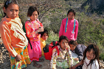 Tarahumara Indian Girls on road to Guadalpe in Copper Canyon, Mexico