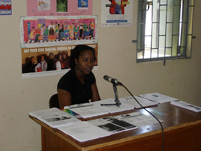 Giving a television interview during a workshop put on for the probationers who are seen by the Social Welfare Division. The workshop was held at the Grand Bay Youth Centre in Dominica. 