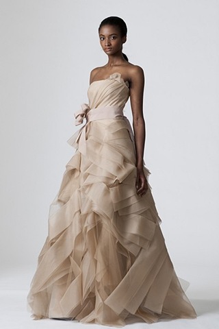 Strapless bridal gown in full A-line with origami skirt