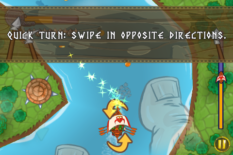 若需要迴轉或是掉頭，則用兩隻手指同時作畫圈的動作，船即會跟著轉向。