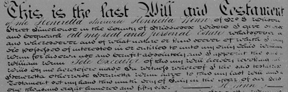 Henrietta Winn's will, 1856