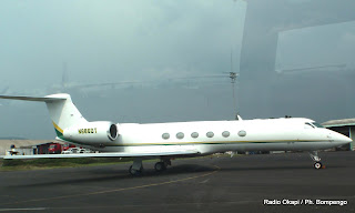  – Un avion jet immatriculé N886 DT stationné à l'aéroport de Goma, cloué au sol par le gouvernement de la RDC qui le soupçonné de trafic illicite des minerais.