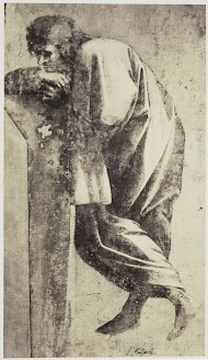 Fotoreproductie van een tekening van Rafaël, leunende man