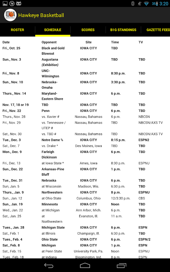 Iowa Hawkeye Basketball Schedule