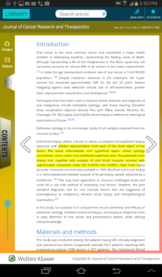   J Can Res Ther(JCRT) – snímka obrazovky 