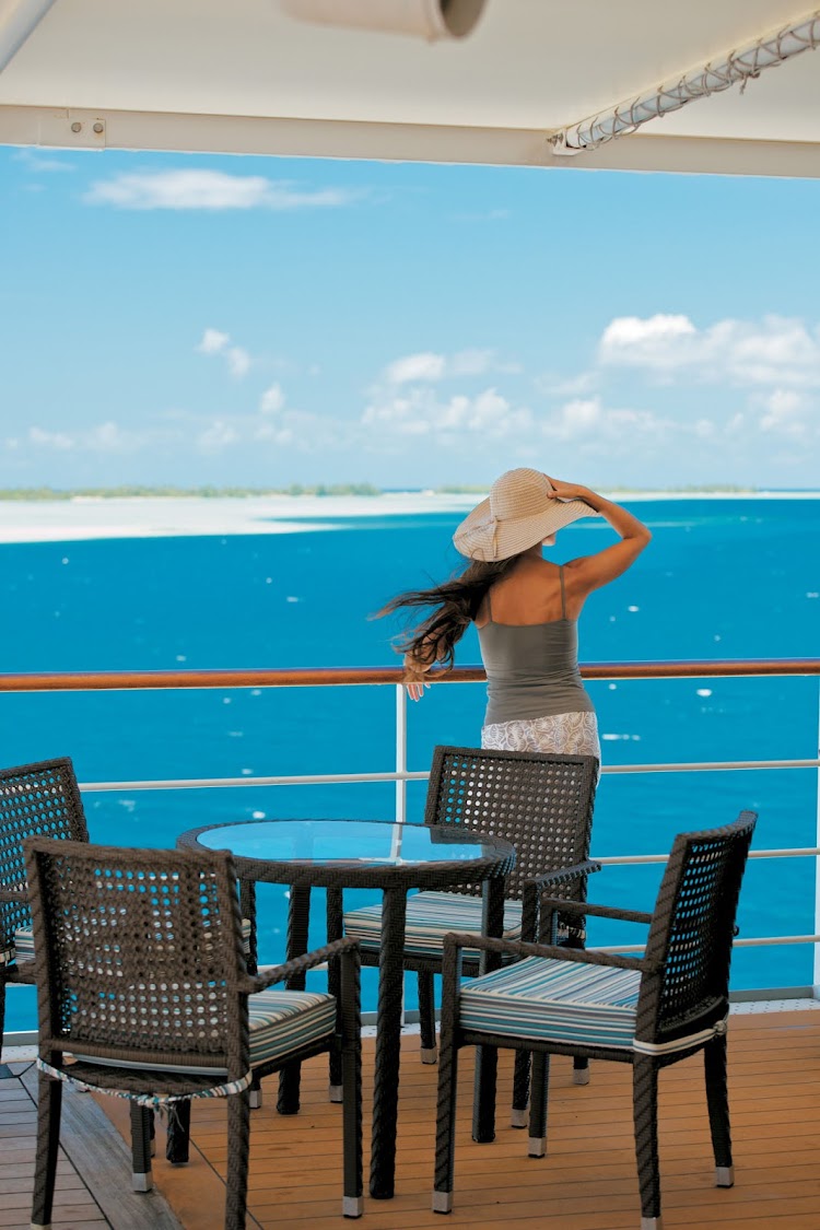 The pool deck aboard the Paul Gauguin offers sweeping views, ample seating and a pool bar.