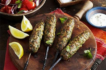 Spiced lamb koftas with mint & tomato salad