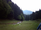 view from Piatra Mare: river, forest and mountain in summer